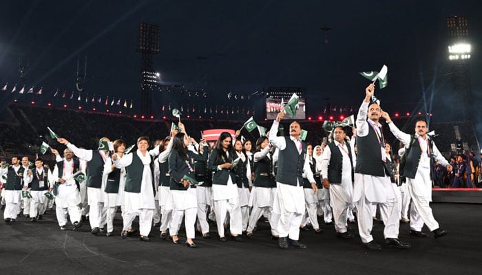 Team Pakistan seen participating in the 2022 Commonwealth Games in Birmingham. — Pakistan Sports Board/Website/File