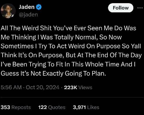 Jaden, el hijo de Will Smith, explica que su rareza era que intentaba encajar