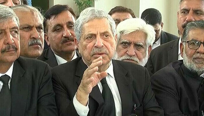 Renowned lawyer Hamid Khan talking to media on Sept 16, 2024. — Screengrab via YouTube/Geo News