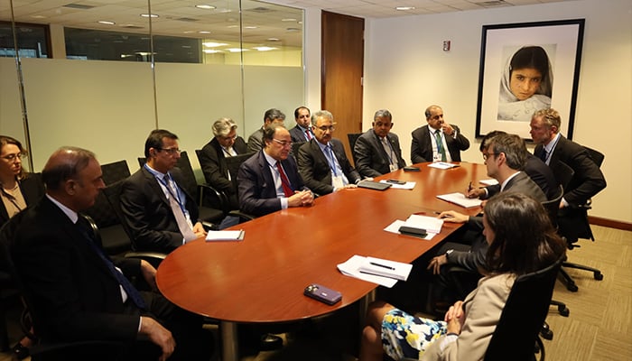 Finance Minister Muhammad Aurangzeb and US Treasury Department Assistant Secretary for International Finance Brent Neiman hold meeting on sidelines of the World Bank-IMF Annual Meetings in Washington DC on October 23, 2024. — Ministry of Finance