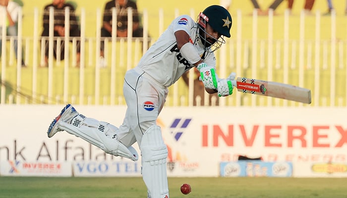 Pakistans Saud Shakeel in action against England on the first day of the third Test at the Rawalpindi Cricket Stadium, Rawalpindi, Punjab, Pakistan on October 24, 2024. — Reuters