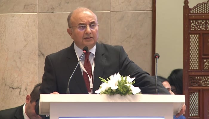 SC Justice Mansoor Ali Shah speaking at an event at the Supreme Court building in Islamabad on June 27, 2024. —Facebook/ @ lawandjusticecommissionofpakistan