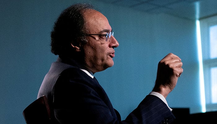 Finance Minister Muhammad Aurangzeb is interviewed by Karin Strohecker, Reuters Chief Correspondent Emerging Markets, during the G20 Finance Ministers and Central Bank Governors Meeting in Washington, April 18, 2024. — Reuters