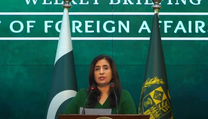 Foreign Office Spokesperson Mumtaz Zahra Baloch addresses the weekly briefing at Ministry of Foreign Affairs on October 24, 2024. — YouTube/@ForeignOfficePk