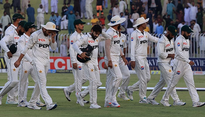 Pakistan Test team leaving the ground at the end of the second day of the third Test against England on October 25, 2024 at the Rawalpindi Cricket Stadium. — Reuters