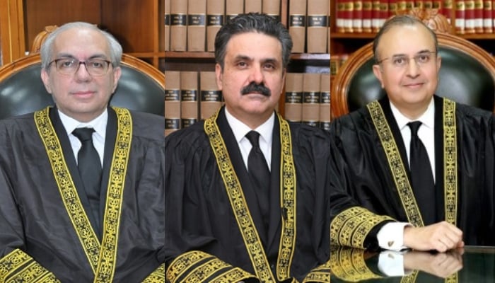 Supreme Courts Justice Munib Akhtar (left), Chief Justice of Pakistan (CJP) Yahya Afridi and Justice Mansoor Ali Shah. — SC website