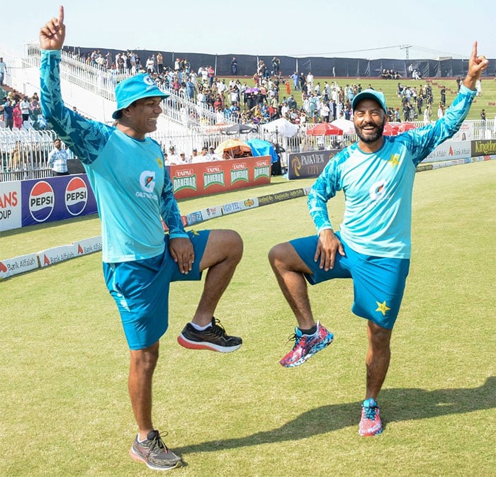 Pakistans lethal spinners, Noman Ali (left) and Sajid Khan, celebrate after Pakistans home series win against England at Rawalpindi Cricket Stadium on October 26, 2024. — Facebook/@PakistanCricketBoard