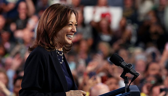 Democratic presidential nominee US Vice President Kamala Harris gives a speech during a campaign rally at The Alan Horwitz Sixth Man Centre, in Philadelphia, Pennsylvania, US October 27, 2024. — Reuters