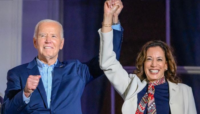 President Joe Biden (L) with Vice President and Democratic presidential candidate Kamala Harris on July 4, 2024. — AFP