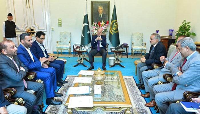 Prime Minister Shehbaz Sharif pictured during a meeting with MQM-P delegation in Islamabad. — PID/File