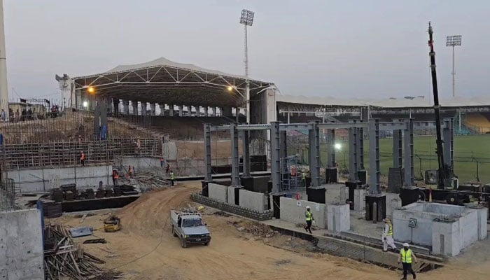 A general view of the construction works of the National Stadium in Karachis. — Reporter