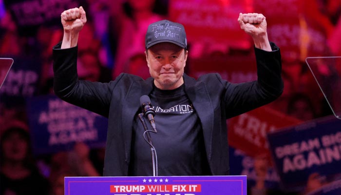 Tesla CEO and X owner Elon Musk gestures on stage during a rally for Republican presidential nominee and former US president Donald Trump at Madison Square Garden, in New York, US on October 27, 2024. — Reuters