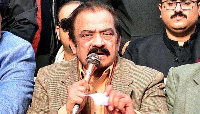 Adviser to Prime Minister on Political Affairs Rana Sanaullah addresses a press conference in Faisalabad on January 27, 2024. — Online