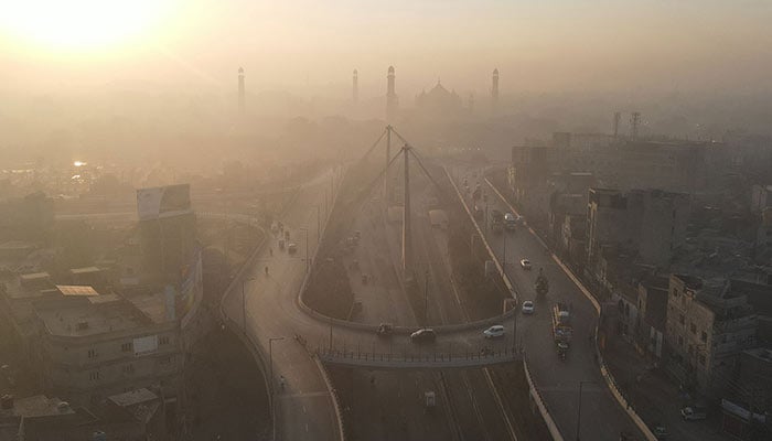 An aerial view shows dense smog in Lahore on November 1, 2024. — AFP