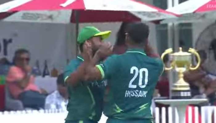 Pakistani players celebrate during their Hong Kong Sixes match against South Africa on November 2, 2024. — Geo News