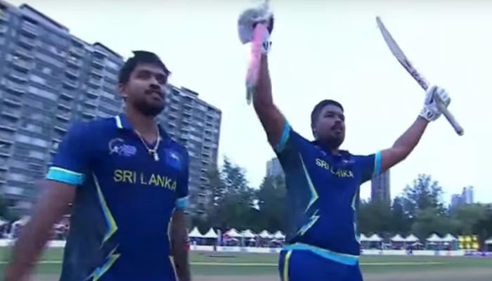 Sri Lankan batters celebrate after winning the Hong Kong Super Sixes 2024 title on November 3, 2024. — Screengrab via YouTube/Star Sports