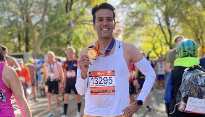 Pakistani runner Rehman Azhar poses with his medal after the New York City Marathon in New York, US, on November 3, 2024. — Supplied