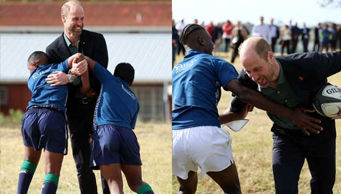 Prince William shows strength to students during rugby showdown