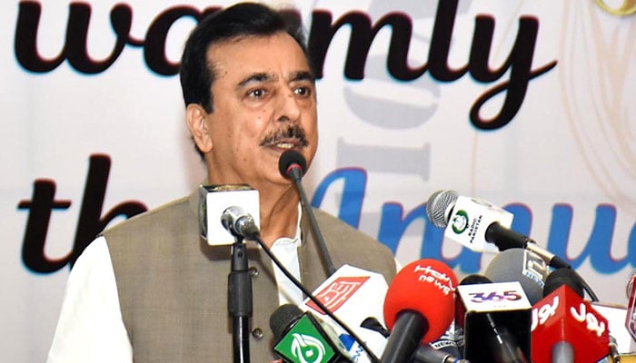 Senate Chairman Yousuf Raza Gilani addressing the oath-taking ceremony organised by PCGA on Sept 30, 2024. — INP