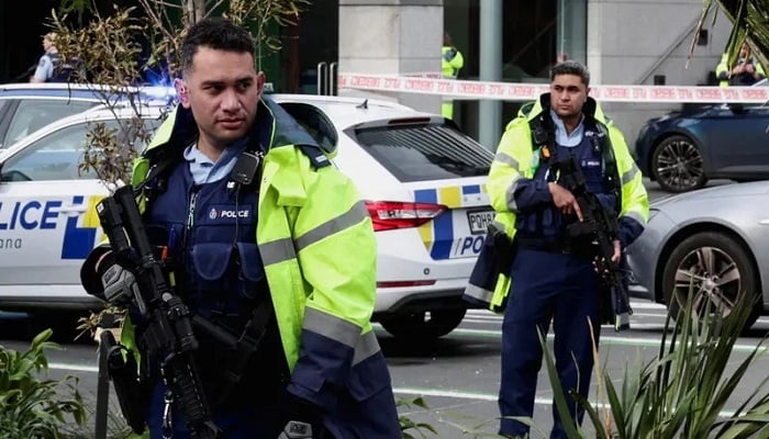 Armed police stand guard in Auckland, New Zealand July 20, 2023. — Reuters