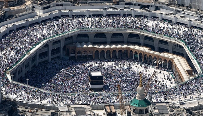 An aerial view shows Meccas Grand Mosque with the Kaaba, Islams holiest site in the center on June 17, 2024, during the annual hajj pilgrimage. — AFP