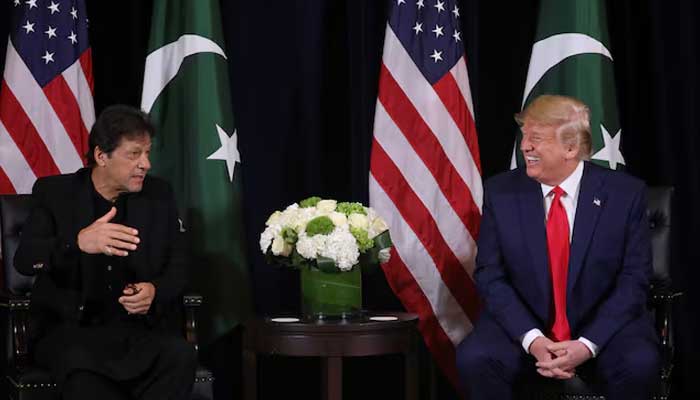 Former US President Donald Trump meets with Former Prime Minister Imran Khan on the sidelines of the annual United Nations General Assembly in New York City, September 23, 2019. — Reuters