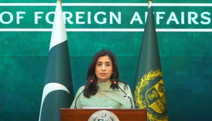 Foreign Office Spokesperson Mumtaz Zahra Baloch addresses the weekly news briefing in Islamabad on November 7, 2024. — Screengrab via Youtube/@ForeignOfficePk