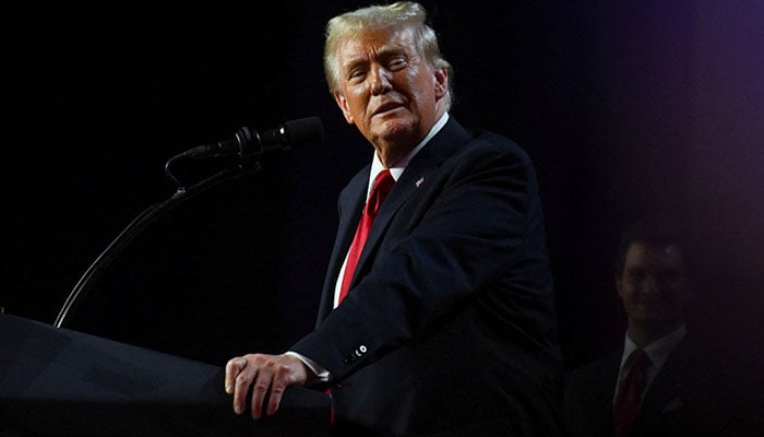 Republican then-presidential candidate and former US President Donald Trump takes the stage following early results from the 2024 US presidential election in Palm Beach County Convention Center, in West Palm Beach, Florida, US, November 6, 2024.  — Reuters