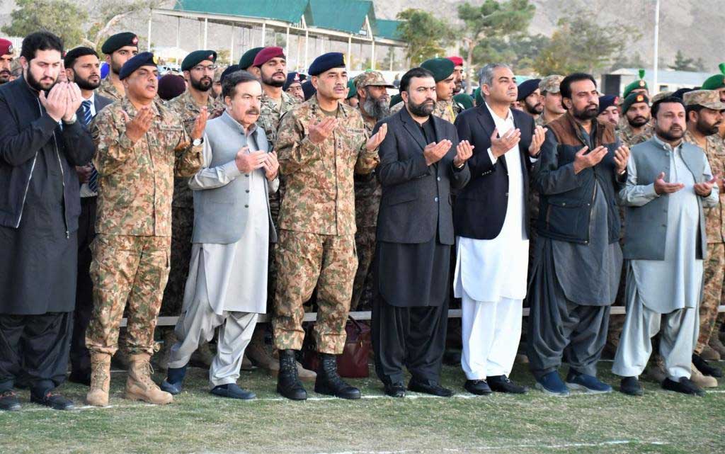 Top officials including Army Chief General Asim Munir offer funeral prayer of Quetta suicide blast victims on November 9, 2024. — ISPR