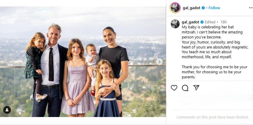 Gal Gadot shares family photo to celebrate daughter’s special milestone