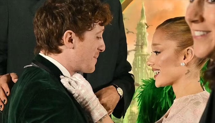 Ariana Grande and Ethan Slater share adorable moment before Wicked debut.