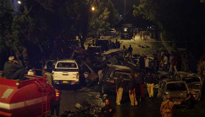 Situation after an explosion near Jinnah International Airport in Karachi, October 6, 2024. — Reuters