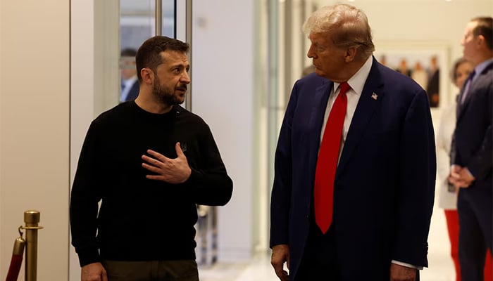 Republican presidential nominee Donald Trump and Ukraines President Volodymyr Zelenskiy meet at Trump Tower in New York City, US. — Reuters/File