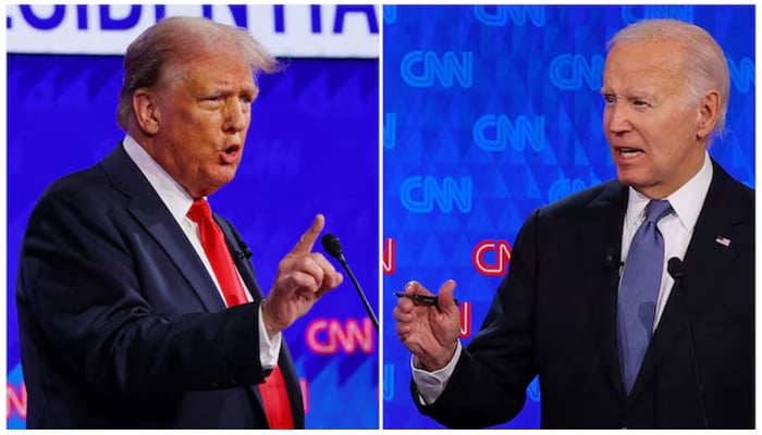 Republican presidential candidate Donald Trump and US President Joe Biden speak during a presidential debate in Atlanta, Georgia, US, in a combination photo. — Reuters/File