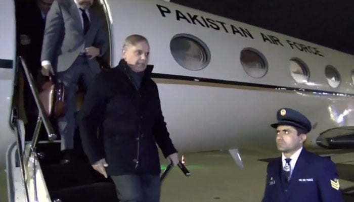 Prime Minister Shehbaz Sharif lands in Baku. — Screengrab via X@GovtofPakistan