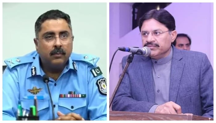 A combination of images shows Islamabad Inspector General Nasir Rizvi (left) and National Assembly Standing Committee on Interior Chairman Khurram Nawaz. — APP/Facebook/File