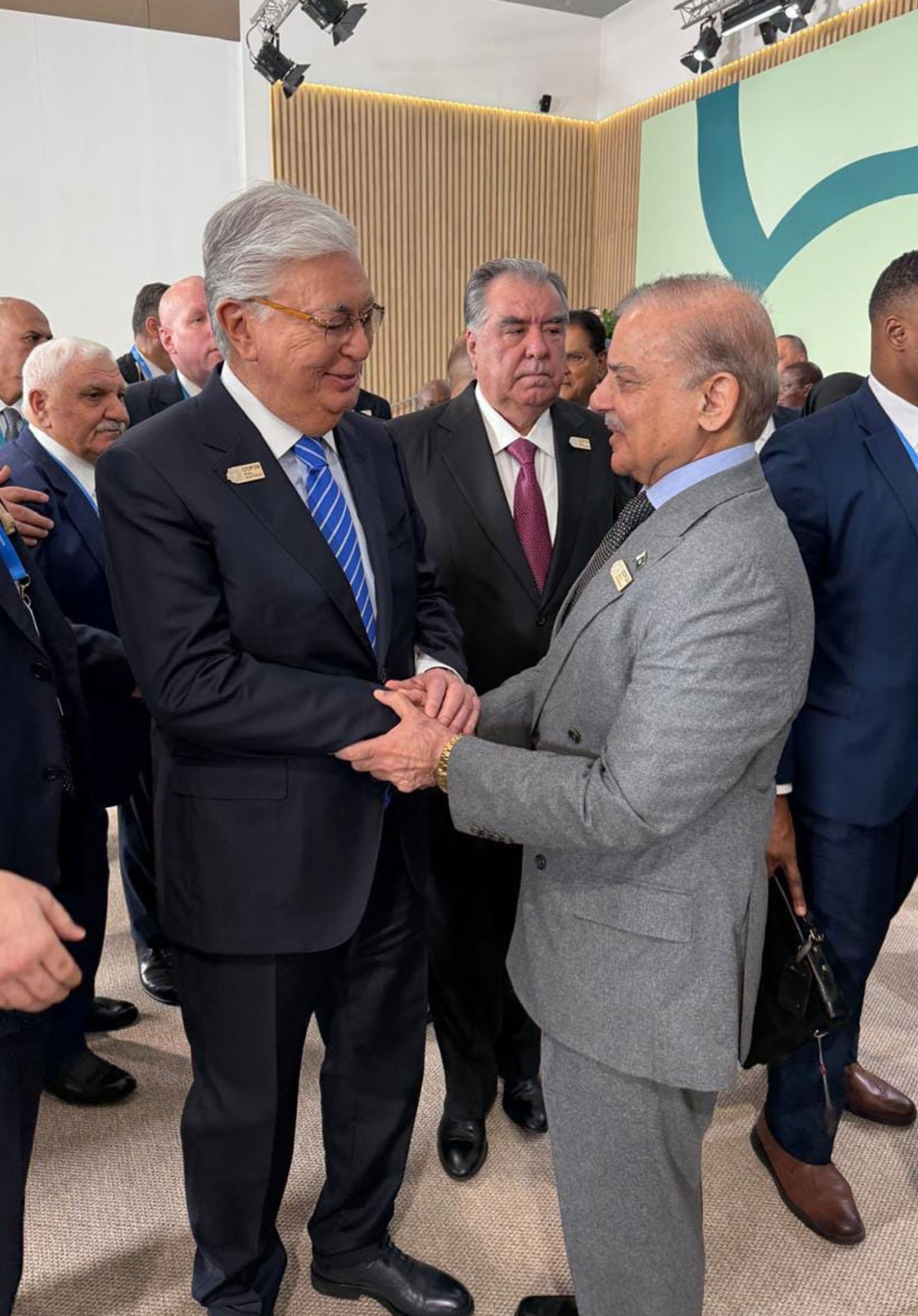 Prime Minister Shehbaz Sharif meets President of Kazakhstan Kassym Jomart Tokayev on the sidelines of COP29 Climate Action Summit in Baku, Azerbaijan, November 12, 2024. — PID