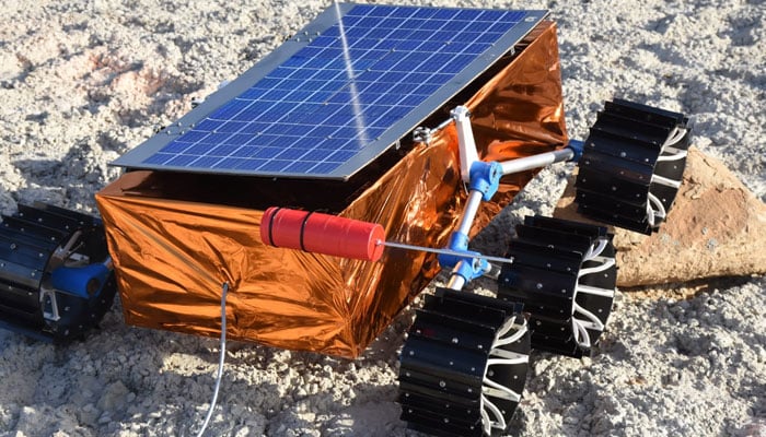 This undated photo shows the Space and Upper Atmosphere Research Commissions rover during a test. — Suparco/File