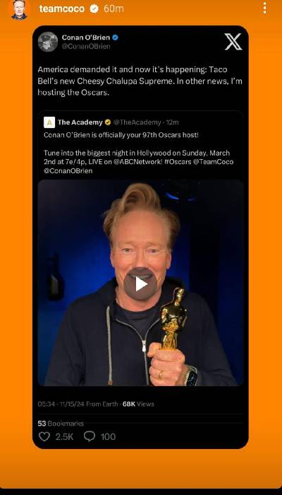 Conan O’Brien named host for the 2025 Oscars