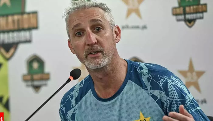 Pakistan red-ball coach Jason Gillespie speaks during a press conference at the National Stadium in Karachi. — AFP/File