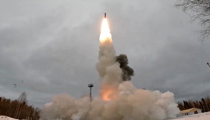 A Yars intercontinental ballistic nuclear missile is fired during training from Plesetsk cosmodrome in Northern Arkhangelsk region, Russia. — Reuters/file