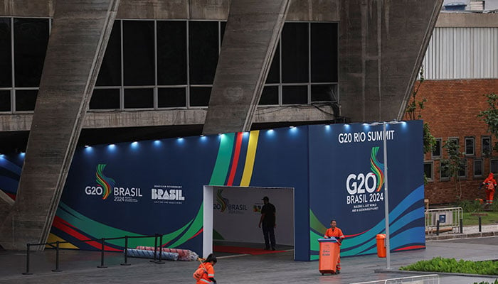 Workers take part in the preparations at the Museum of Modern Art (MAM), the venue of the G20 Summit, in Rio de Janeiro, Brazil, November 17, 2024. — Reuters