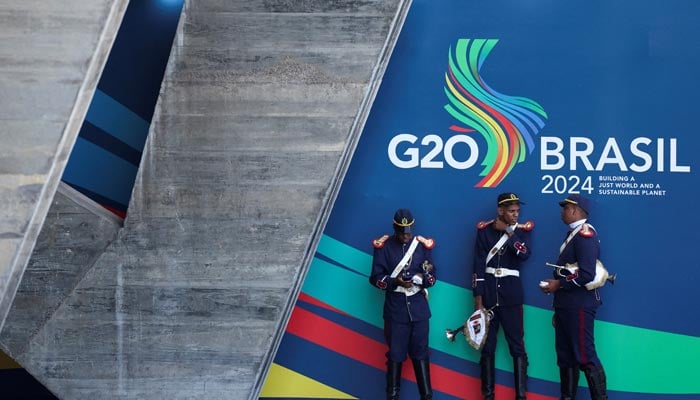 Band members stand on the day of the G20 summit in Rio de Janeiro, Brazil, November 18, 2024. — Reuters