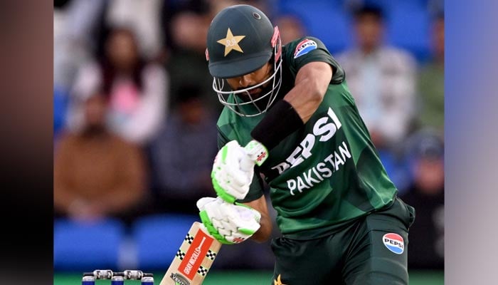 Pakistan batsman Babar Azam plays a shot during the third Twenty20 international cricket match between Australia and Pakistan at the Bellerive Oval in Hobart on November 18, 2024. — AFP