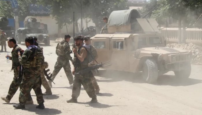 Afghan forces at the site of a battle with the Taliban in Kunduz province. — Reuters/File