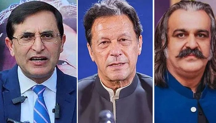 Pakistan Tehreek-e-Insaf (PTI) Chairman Barrister Gohar Ali Khan (Left), former prime minister Imran Khan (Centre) and Khyber Pakhtunkhwa Chief Minister Ali Amin Gandapur. —Reuters/Instagram/@ptiofficial/KP Assembly website