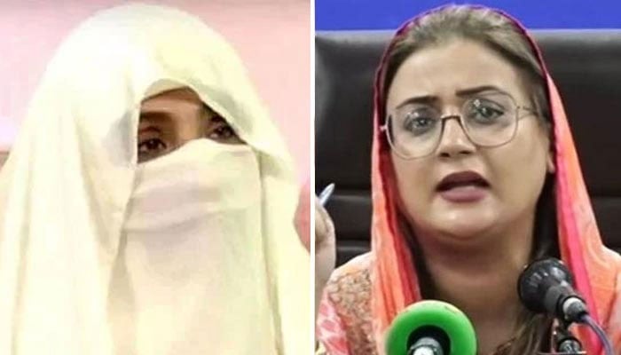 PTI founder Imran Khans wife Bushra Bibi (left) and Punjab government spokesperson Uzma Bukhari. — X@Tonyformanite/YouTube/GeoNews/screengrab/File