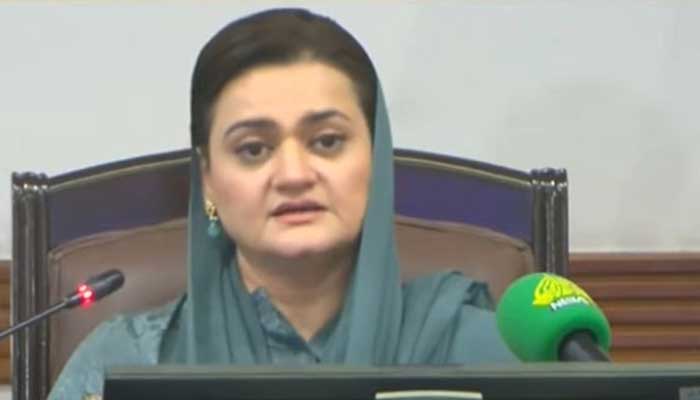 Punjab Senior Minister Marriyum Aurangzeb speaks to the media on November 20, 2024. — Screengrab via Geo News