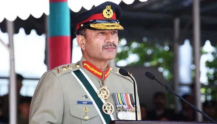 Chief of Army Staff General Asim Munir delivers a speech at the passing out parade of the 147th long course of the Pakistan Army at the military academy in Kakul on April 29, 2023. — ISPR