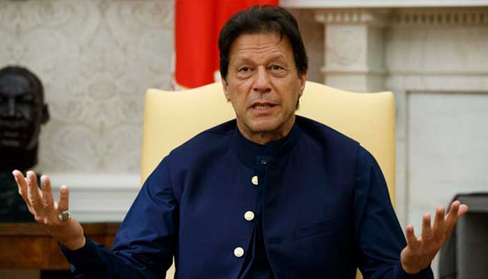 Former prime minister Imran Khan addressing a press conference in Islamabad in this undated image. — Reuters